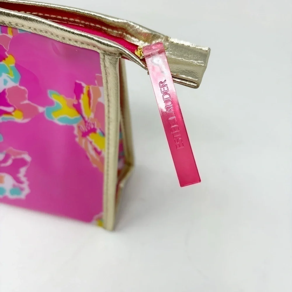 LILLY PULITZER For Estee Lauder Womens Makeup Bag Pink Floral 6.5” X 10” X 2”
